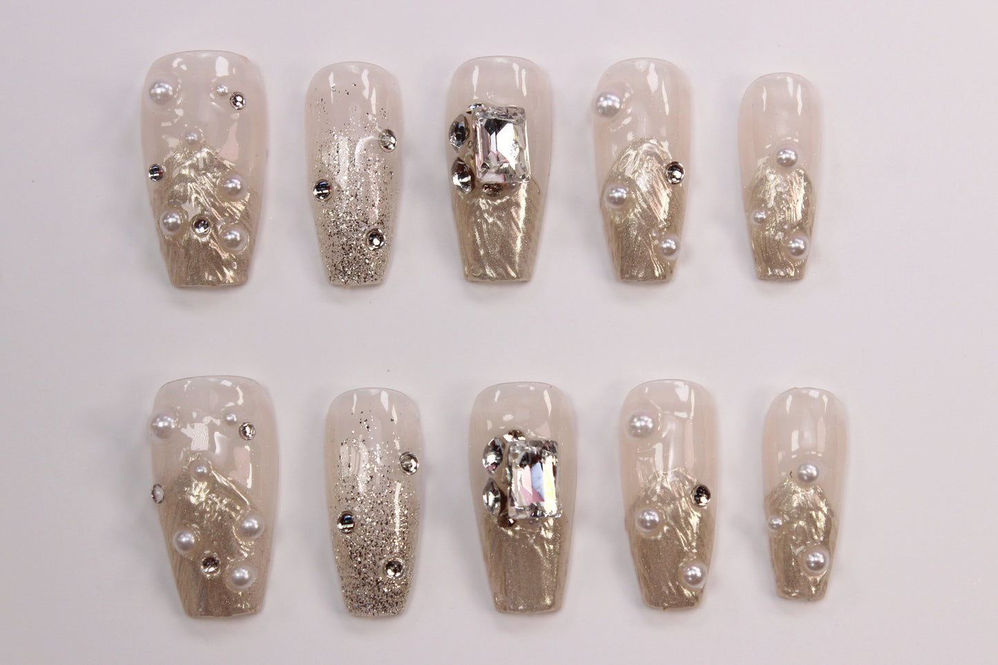 Pearly White (Handmade Press on Nails) - Summer Collection