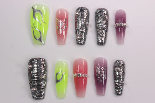 Melting Butterfly (Handmade Press on Nails) - Y2K Collection