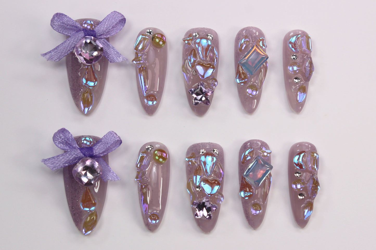 Pretty Purple Ribbons (Handmade Press on Nails) - Summer Collection