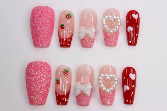 Strawberry Doll (Handmade Press on Nails) - Y2K Collection