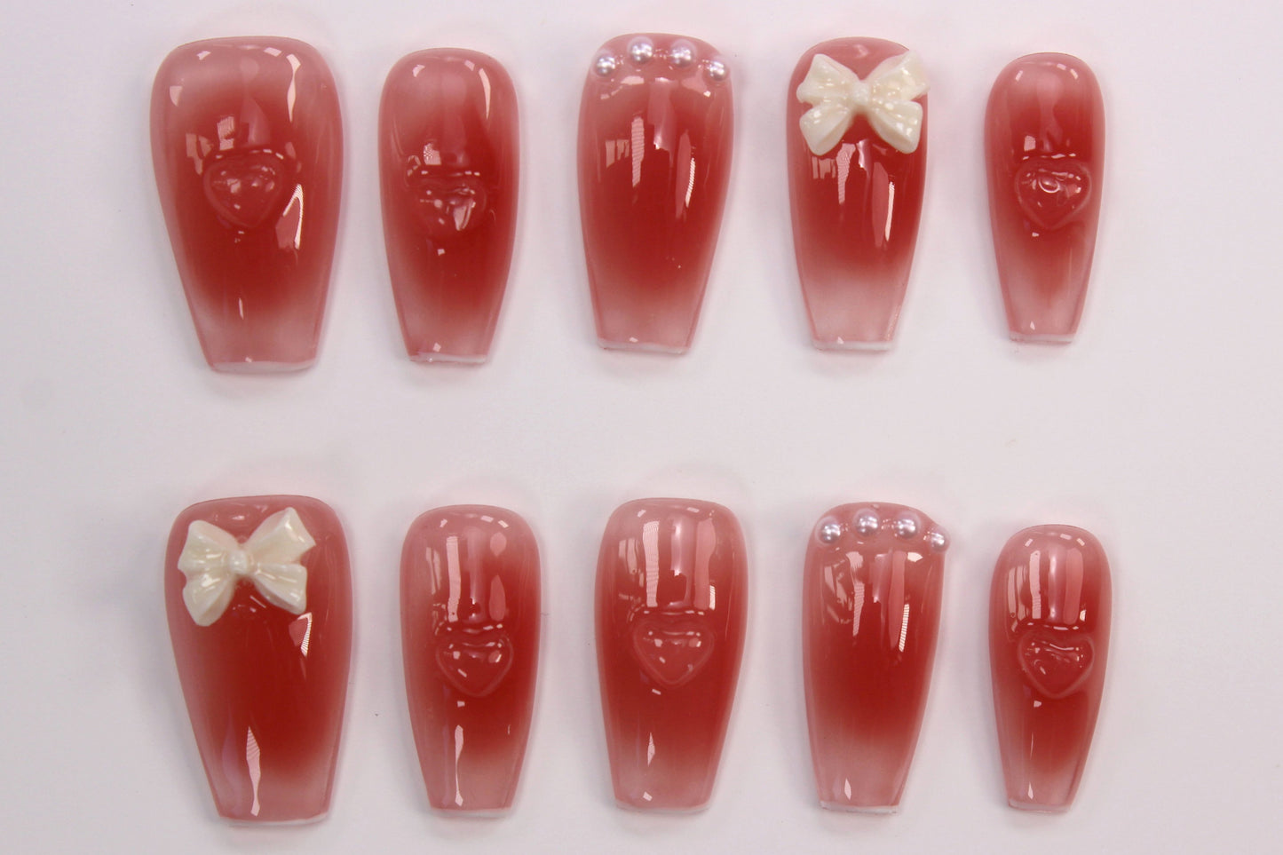 Bow n Heart (Handmade Press on Nails) - Summer Collection