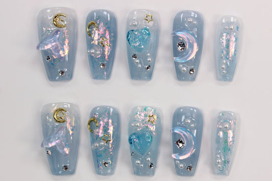 Mermaid Moon (Handmade Press on Nails) - Summer Collection