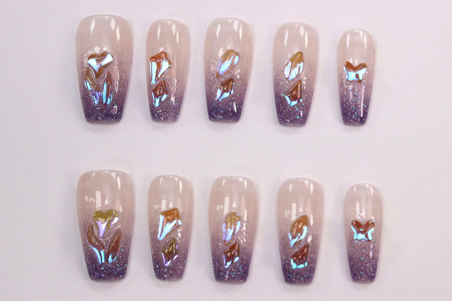 Glitter Purple Ombre (Handmade Press on Nails) - Summer Collection