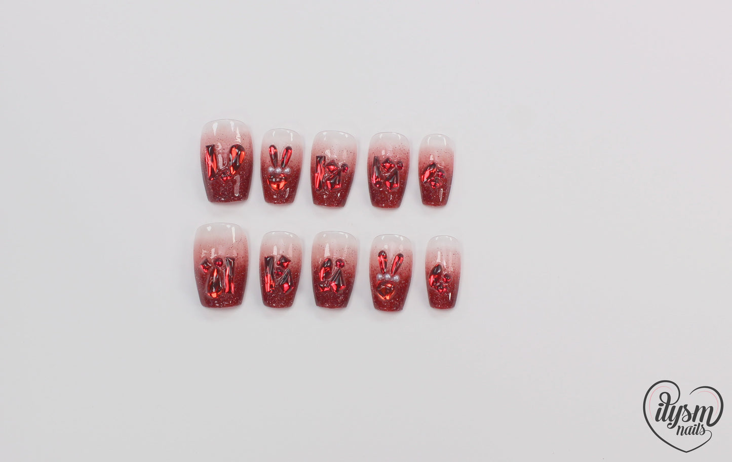 Red Glitz Bling (Handmade Press on Nails) - Summer Collection