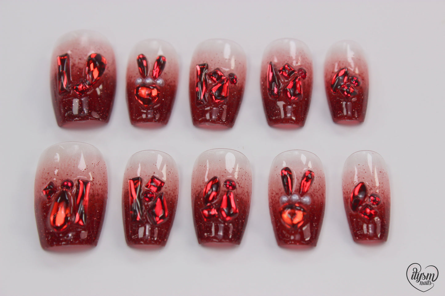 Red Glitz Bling (Handmade Press on Nails) - Summer Collection