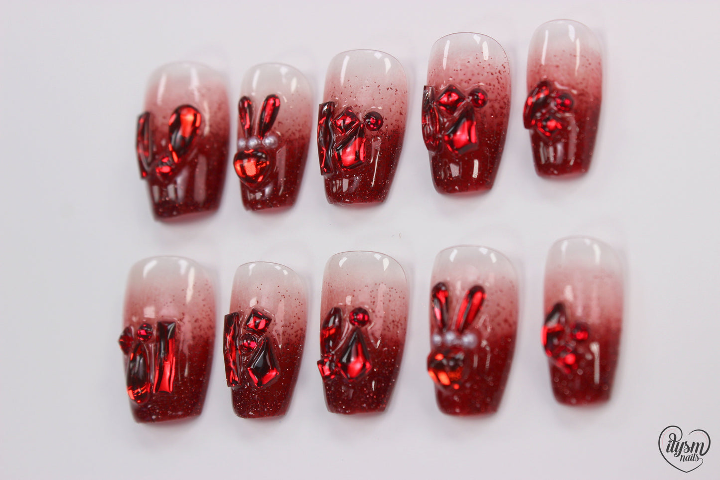 Red Glitz Bling (Handmade Press on Nails) - Summer Collection