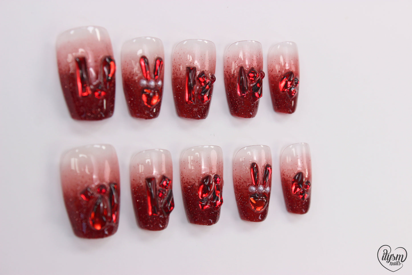 Red Glitz Bling (Handmade Press on Nails) - Summer Collection