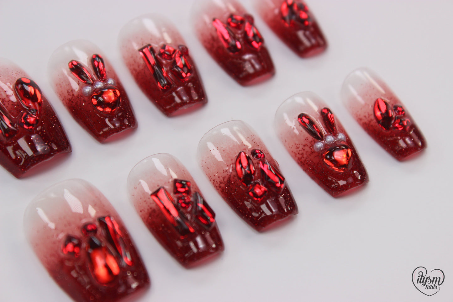 Red Glitz Bling (Handmade Press on Nails) - Summer Collection