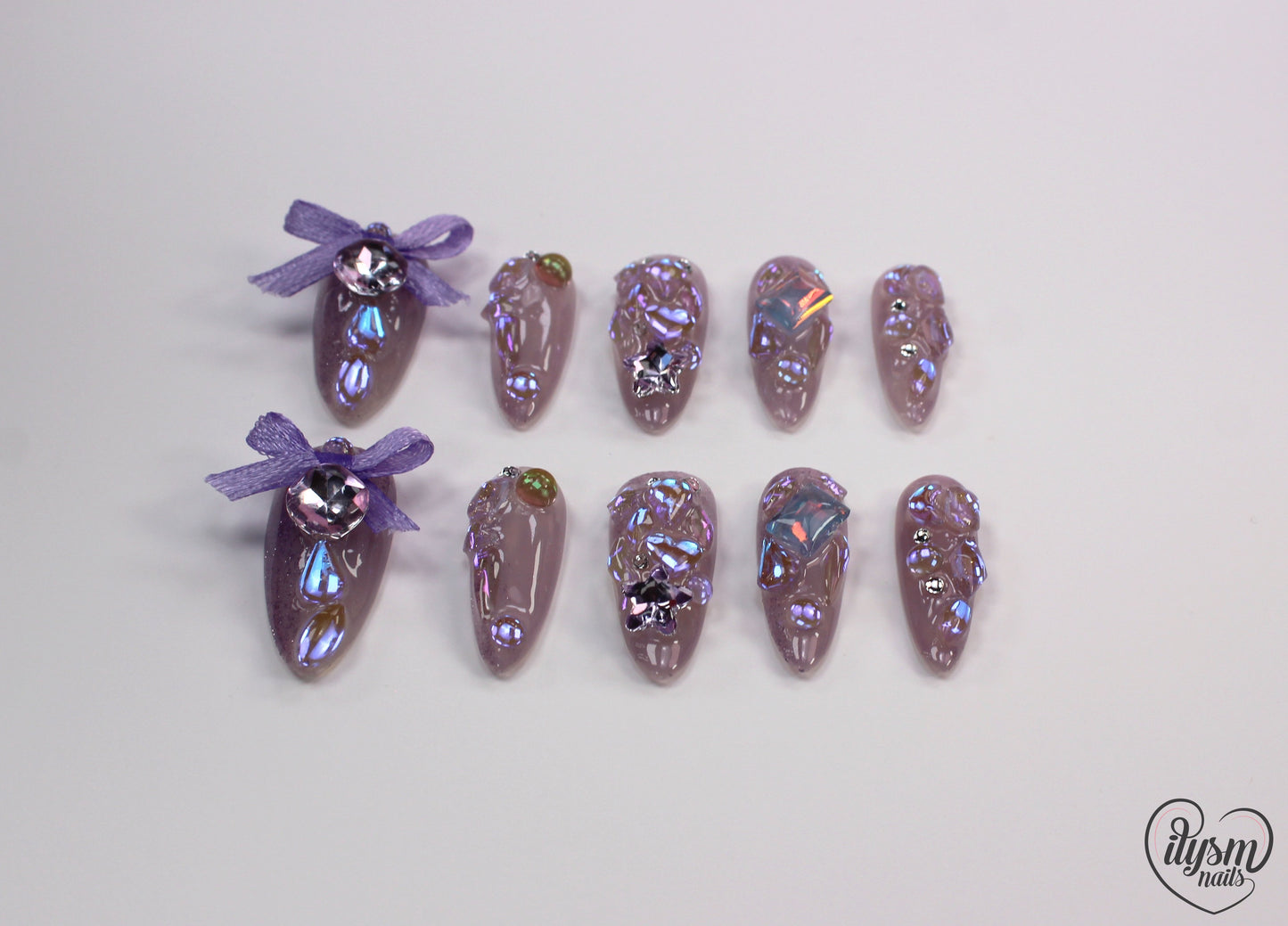 Pretty Purple Ribbons (Handmade Press on Nails) - Summer Collection