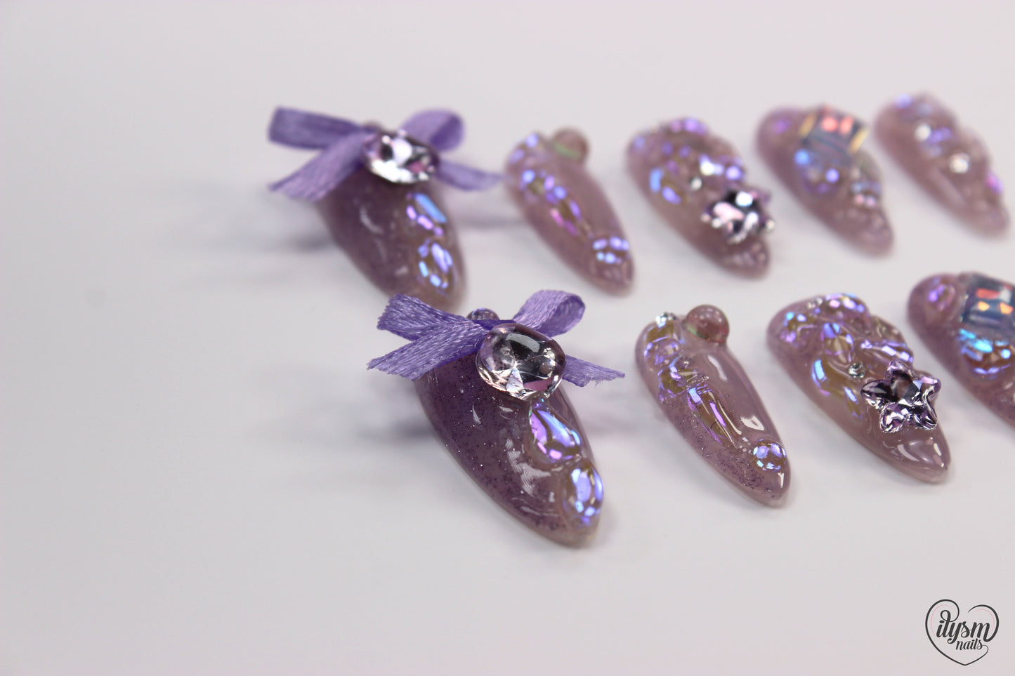 Pretty Purple Ribbons (Handmade Press on Nails) - Summer Collection