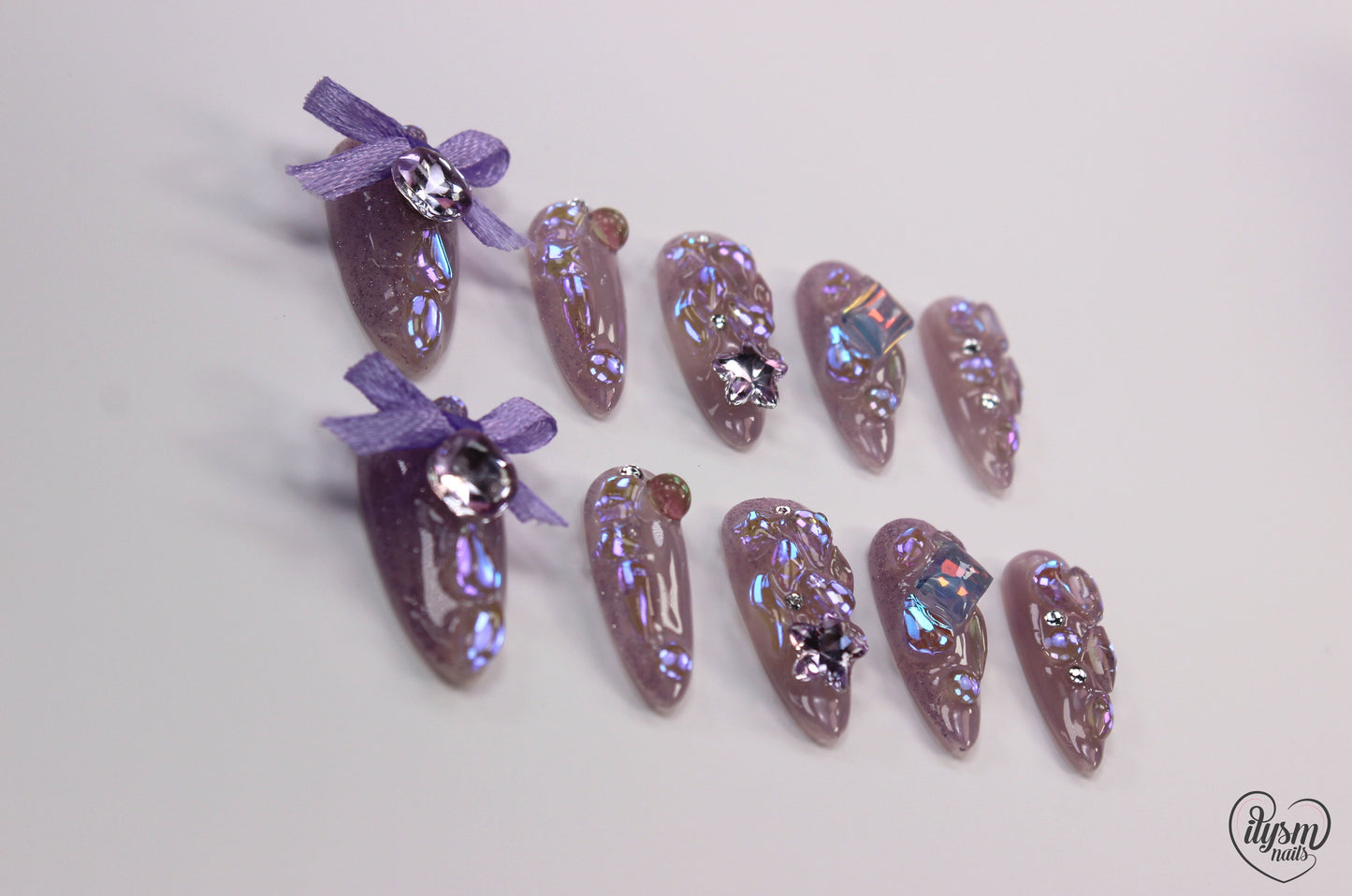 Pretty Purple Ribbons (Handmade Press on Nails) - Summer Collection