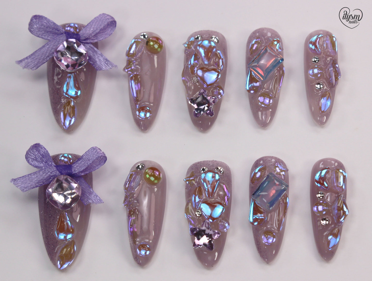 Pretty Purple Ribbons (Handmade Press on Nails) - Summer Collection