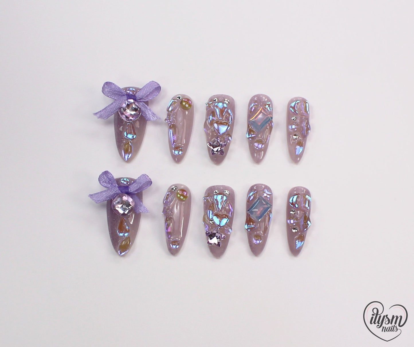 Pretty Purple Ribbons (Handmade Press on Nails) - Summer Collection