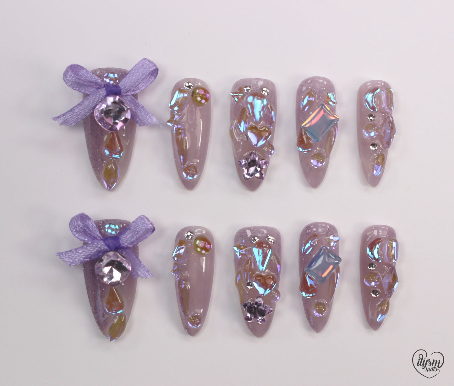 Pretty Purple Ribbons (Handmade Press on Nails) - Summer Collection