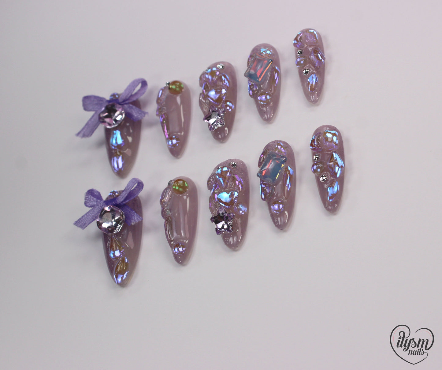 Pretty Purple Ribbons (Handmade Press on Nails) - Summer Collection