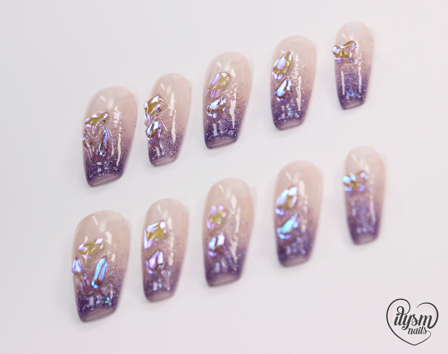 Glitter Purple Ombre (Handmade Press on Nails) - Summer Collection