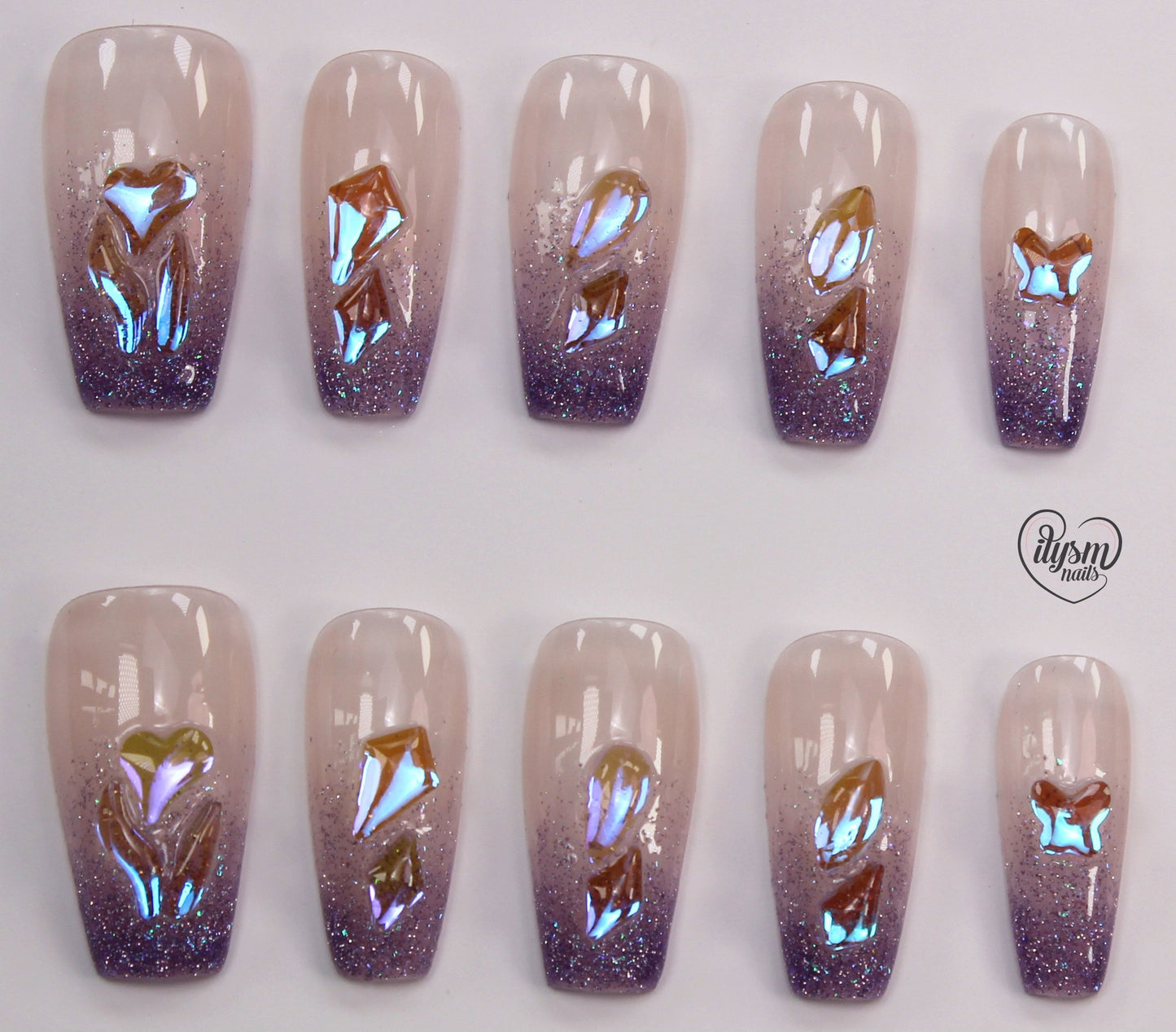 Glitter Purple Ombre (Handmade Press on Nails) - Summer Collection