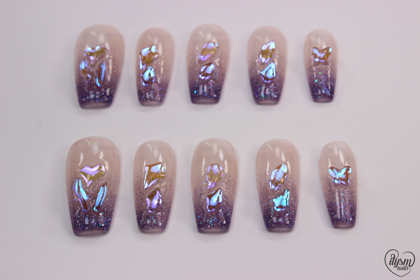 Glitter Purple Ombre (Handmade Press on Nails) - Summer Collection