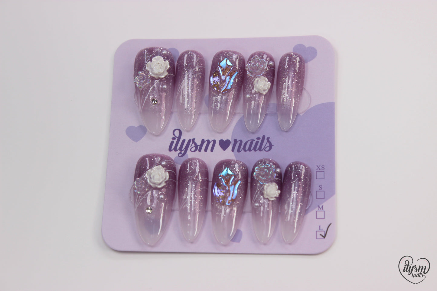 Mauve White Rose (Handmade Press on Nails) - Summer Collection