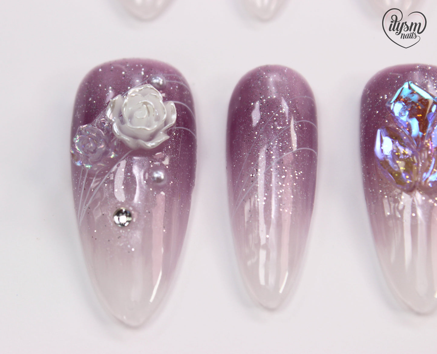 Mauve White Rose (Handmade Press on Nails) - Summer Collection