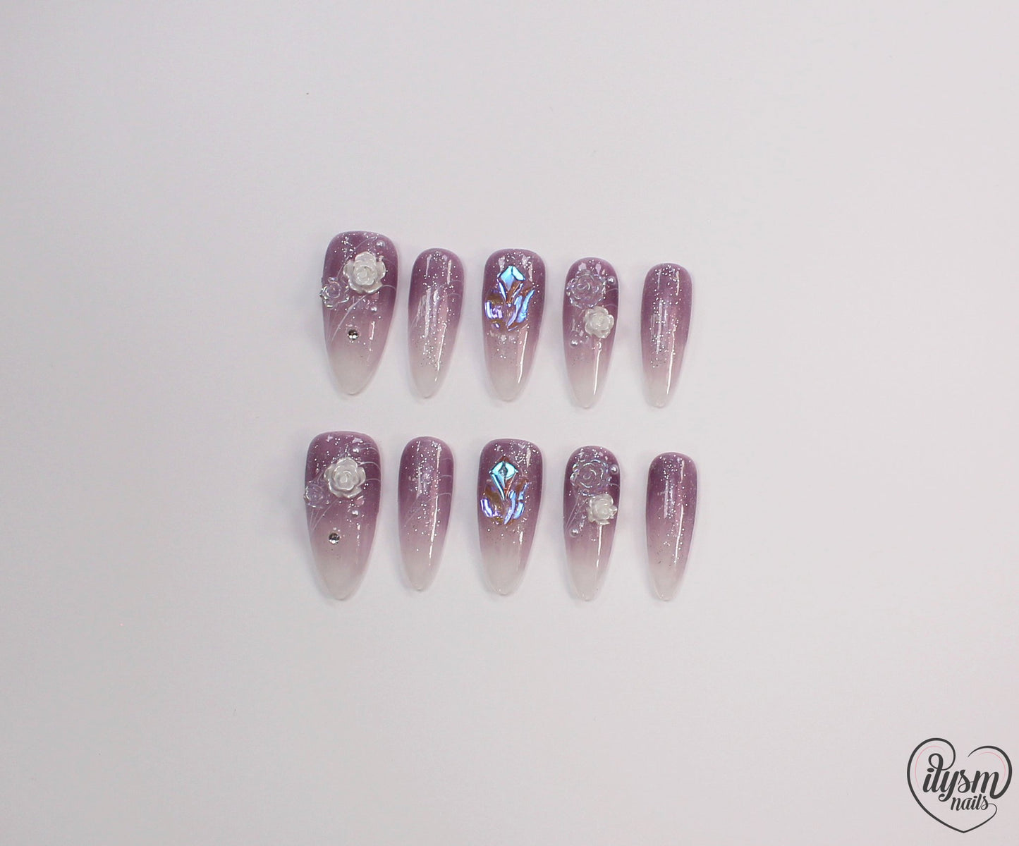 Mauve White Rose (Handmade Press on Nails) - Summer Collection