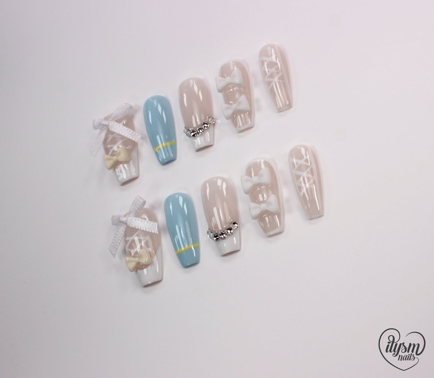 Blue Ballet (Handmade Press on Nails) - Summer Collection